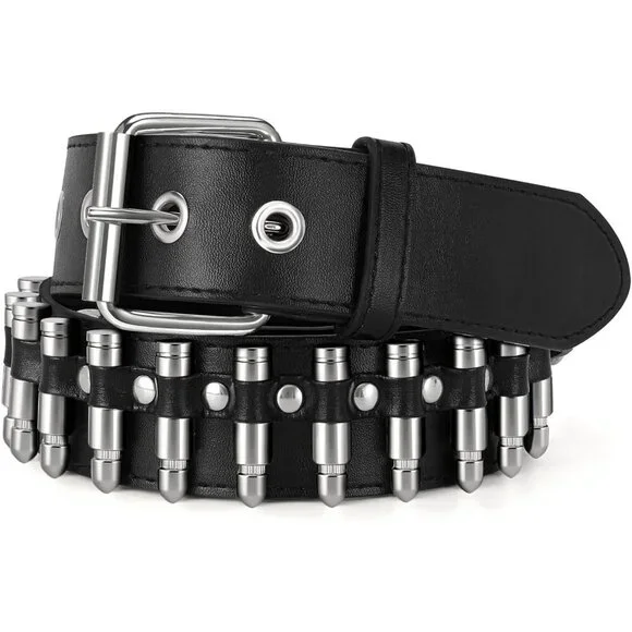 Black Studded Belt Silver Metal Grommet Punk Rock Style for Men Women - Picture 1 of 8